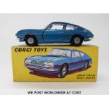 Corgi Toys diecast model Lancia Fulvia Sport Zagato, 332, with metallic blue body and cast hubs,
