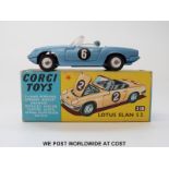 Corgi Toys diecast model Lotus Elan S2 open top, 318, with metallic steel blue body,