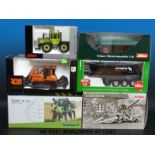 Six diecast model agricultural vehicles to include two by Schuco, Claas Europa 1958, Laser PR340,
