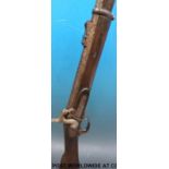 J D Dougall Glasgow two band Enfield type percussion hammer action rifle with iron butt plate,