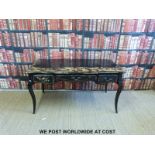 A continental lacquer style desk with three drawers (W150 D75 H79)