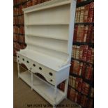 A painted pine dresser with five drawers and a dummy drawer to base (H202 W157 D43cm)