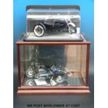 Two Franklin Mint diecast model motorbikes and sidecars,