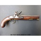 Joseph Manton 22 bore flintlock hammer-action officer's pistol with brass trigger guard and mounts,