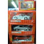 Four Tonka Polistil 1:18 scale diecast model Porsche sports cars, all in original boxes.