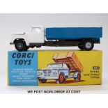 Corgi Toys diecast model Dodge 'Kew Fargo' Tipper, 483, with white cab, blue tipper and cast hubs,