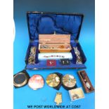 A quantity of costume jewellery to include three ladies watches, compacts, 9ct gold ring,