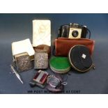 A collection of objets de vertu to include silver cornered miniature prayer book,