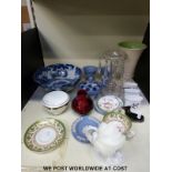 A collection of ceramics including Clarice Cliff, Royal Doulton flambé vase,