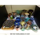 A collection of studio pottery, a 19thC Castle Hedingham relief moulded / majolica plate,