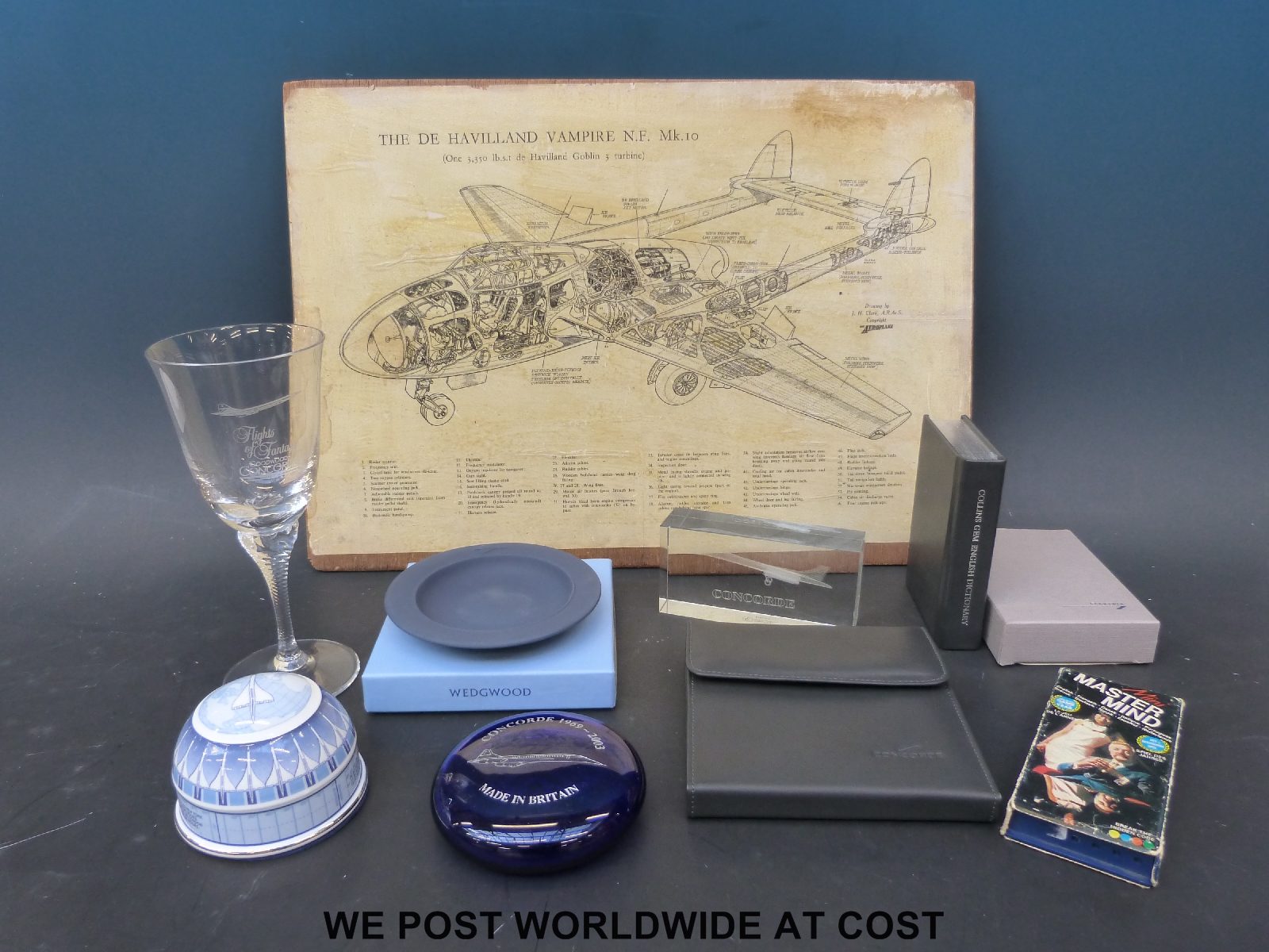 A quantity of British Airways and other Concorde branded collectables to include leather wallet,