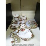 A collection of Royal Albert Old Country Roses including cake plates