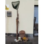 A collection of fishing tackle to include a fisherman's creel, a landing net,