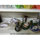 A collection of ceramics to include Chinese dish, majolica plate, Limoges dish, pedestal tureen,