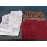 A crushed velvet vintage table cloth/throw (167 x 248cm) and an embroidered table cloth with
