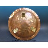 Birmingham Guild Arts & Crafts copper bowl with brass feet, diameter 35.