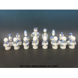 A ceramic Delft style chess set, height of king 15.5cm.