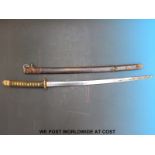 Japanese shinto katana sword with early 70cm blade, bound white shagreen tsuka, gilt pierced tsuba,