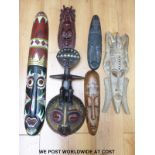 A collection of large tribal African masks