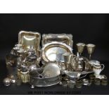 A quantity of plated ware including a George Jones jug and sugar shaker, trays, baskets, nut dish,