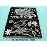 A quantity of costume jewellery to include Weiss brooch and bracelet, crystal necklaces,