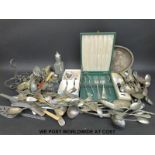 A quantity of silver plated cutlery including cased sets,