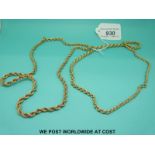 Two 9ct gold rope twist necklaces (12.