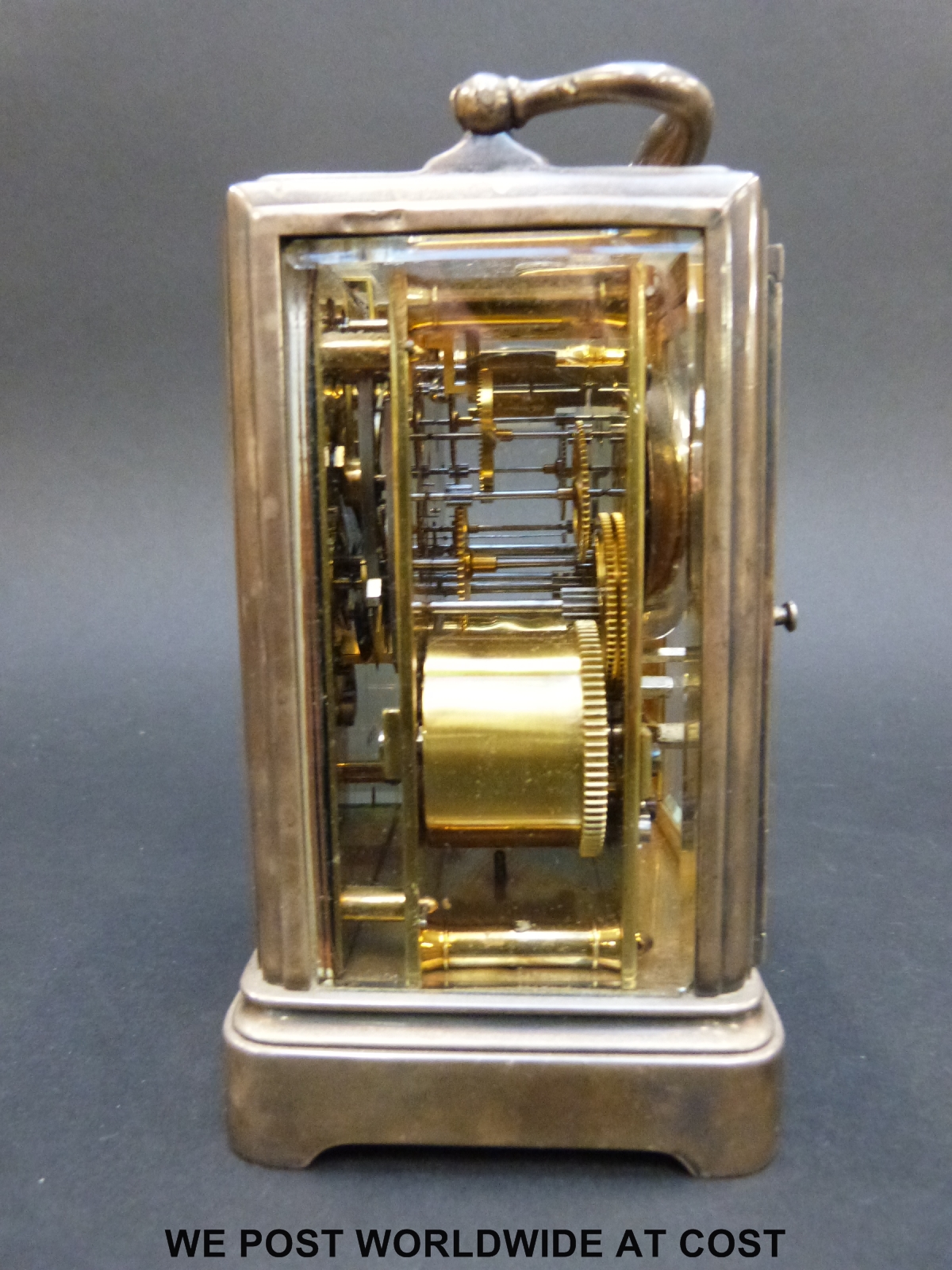 A late 19thC carriage clock with repeating mechanism striking on a bell, - Image 4 of 6