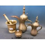 A brass pestle and mortar,