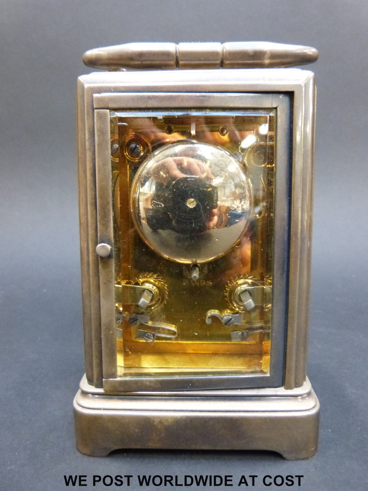 A late 19thC carriage clock with repeating mechanism striking on a bell, - Image 3 of 6