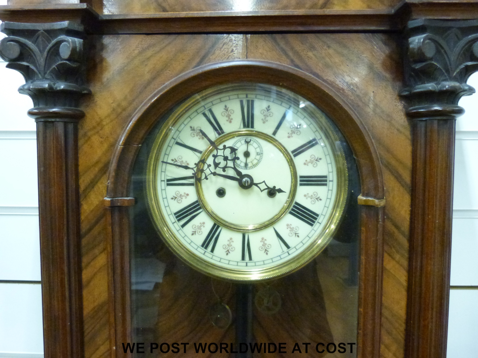 A mid to late 19thC regulator wall clock, the ivory coloured dial with Roman numerals, - Image 3 of 4