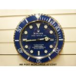 Rolex advertising clock blue Submariner style with date,