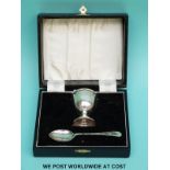 A cased hallmarked silver christening egg and spoon set
