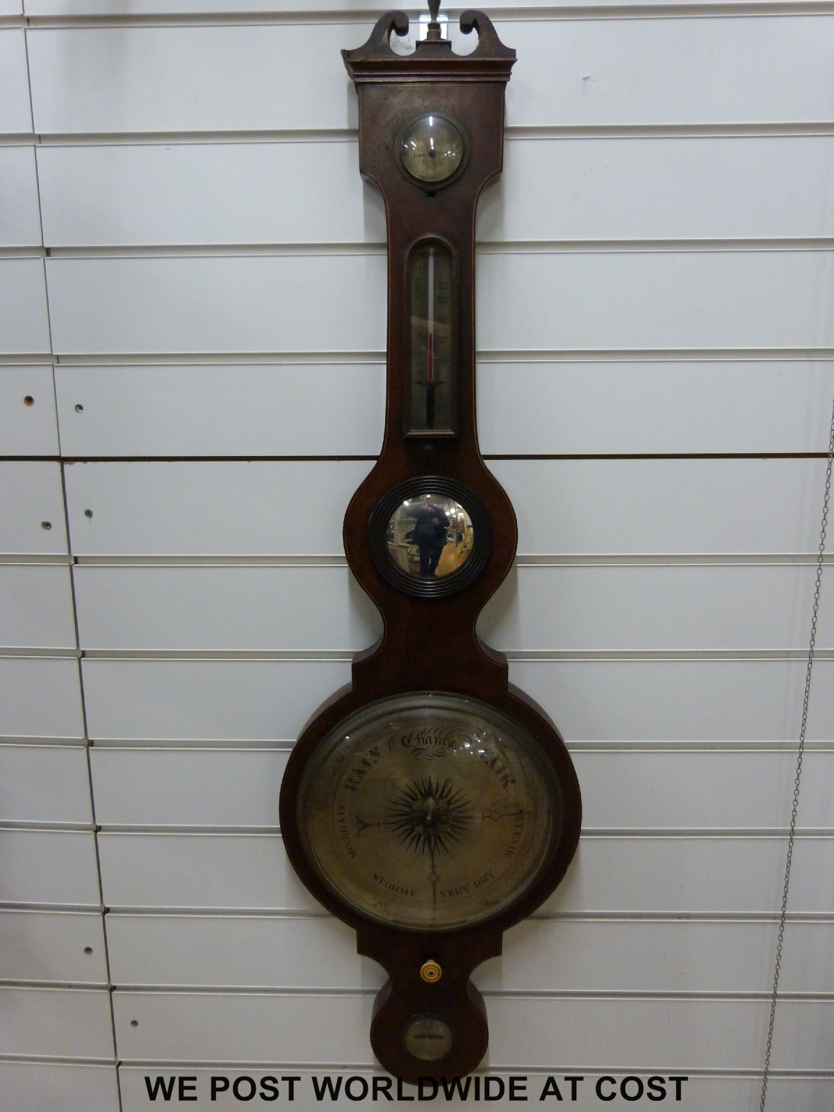 A 19th century mahogany barometer with banded boxwood and ebony inlay,