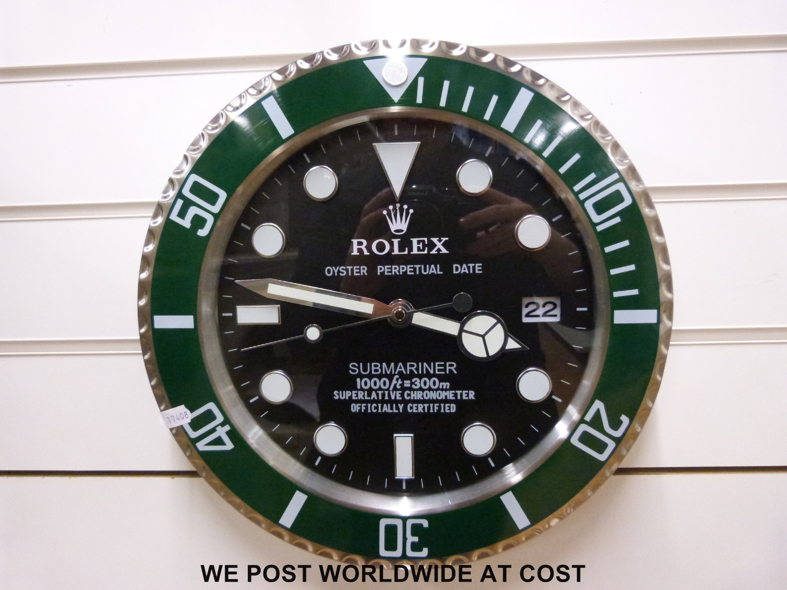 Rolex advertising clock green Submariner style with date,