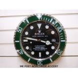 Rolex advertising clock green Submariner style with date,