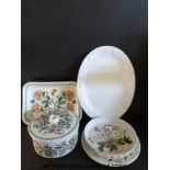 A Portmeirion Bontanic Garden large casserole dish, flan dish, lasagne dish and cheese / cake plate,