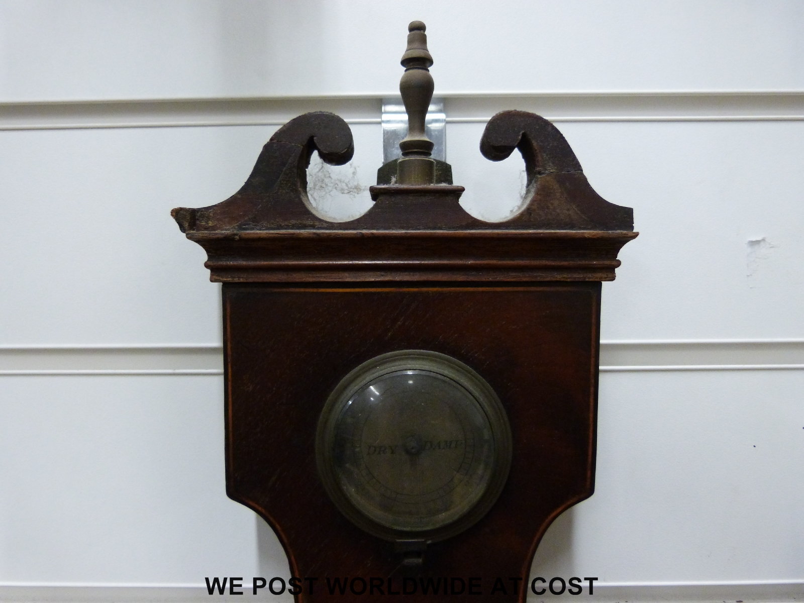 A 19th century mahogany barometer with banded boxwood and ebony inlay, - Image 3 of 5