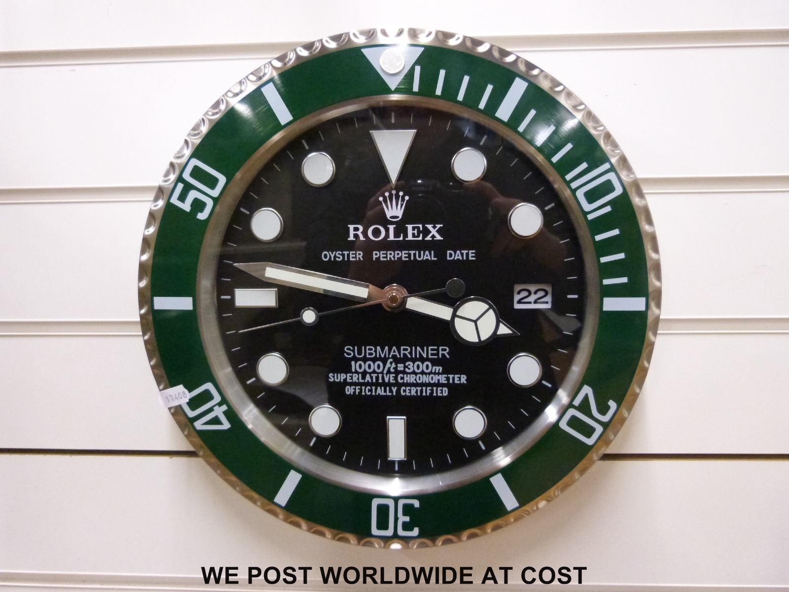 Rolex advertising clock green Submariner style with date, - Image 2 of 2