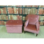 A child's upholstered armchair and an ottoman