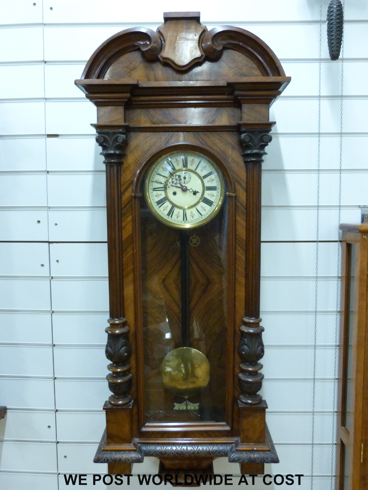 A mid to late 19thC regulator wall clock, the ivory coloured dial with Roman numerals, - Image 2 of 4