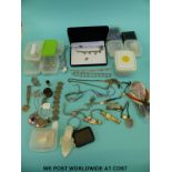 A quantity of jewellery making equipment to include gems, tools etc, a quantity of watches,