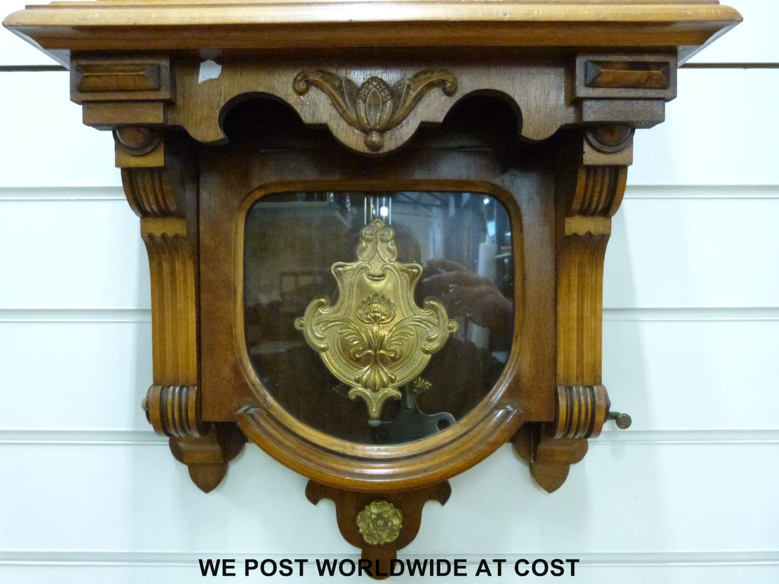 A German wall clock with carved decoration to case, sailing ship finial, - Image 5 of 5