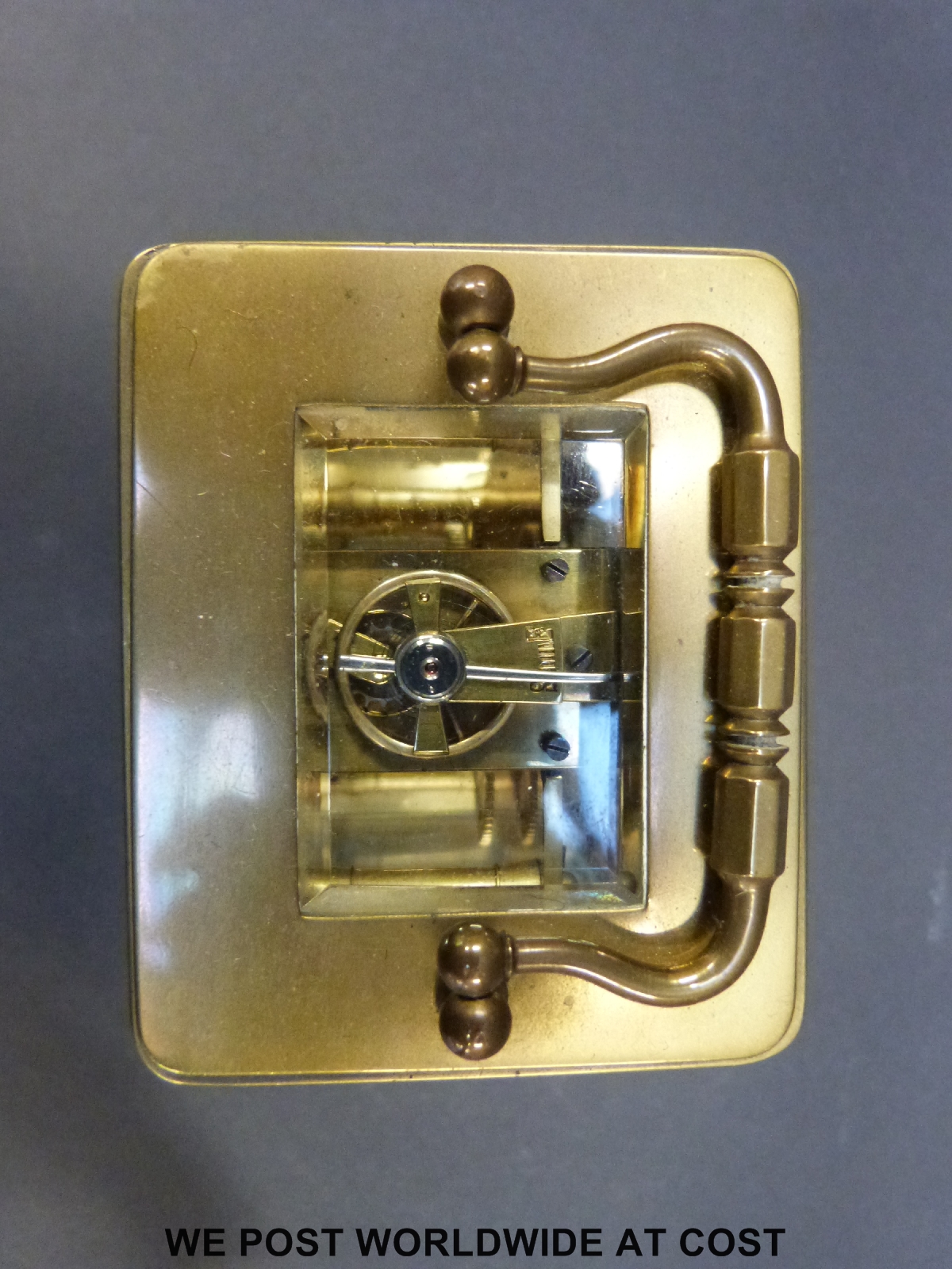 A late 19th/early 20thC brass cased carriage clock with ivory coloured enamel chapter ring, - Image 7 of 7