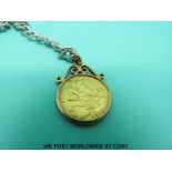 A 1914 gold half sovereign in yellow metal pendant mount (5.
