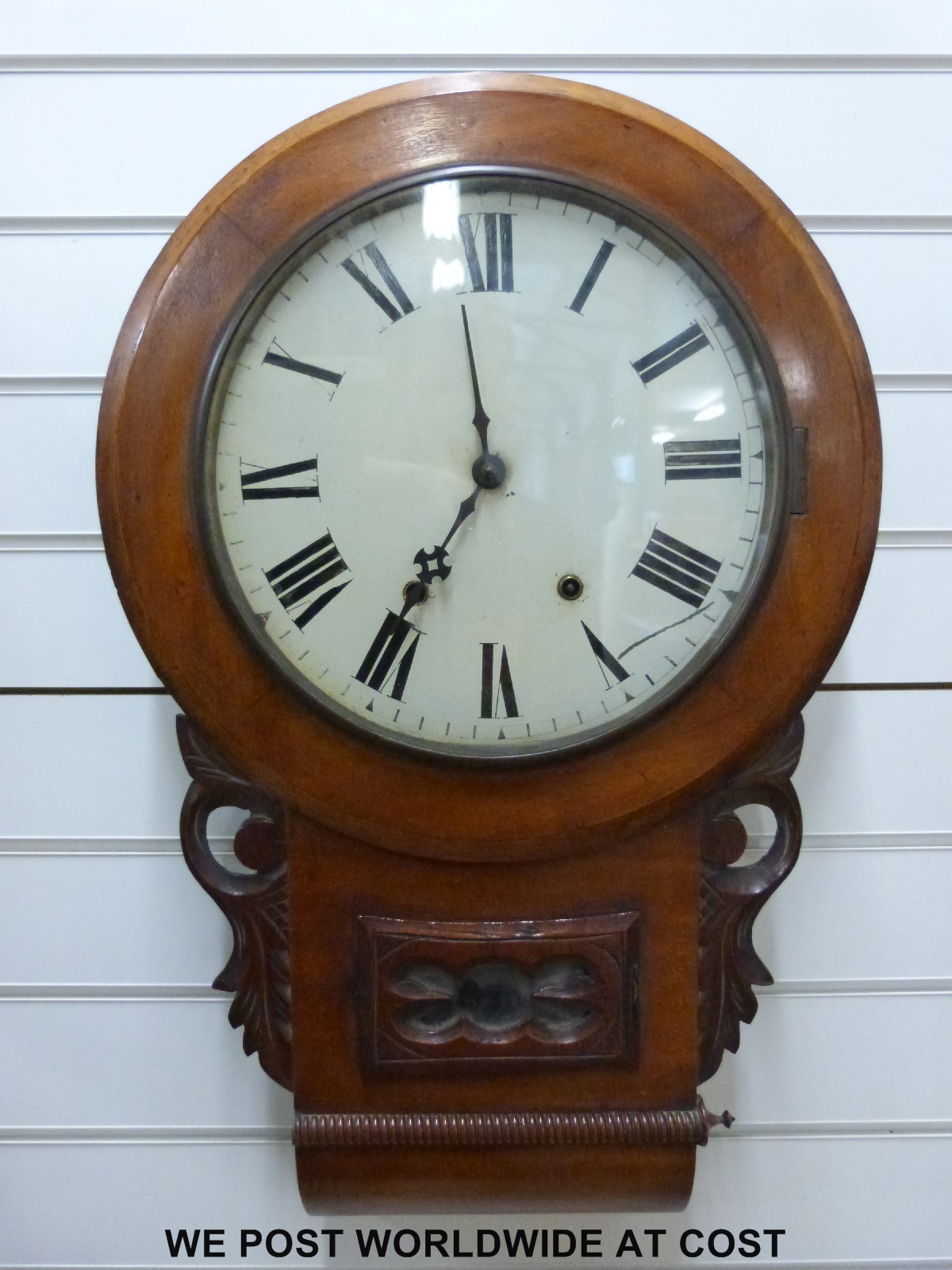 A mid to late 19thC drop dial wall clock, the two train spring driven movement by Ansonia, - Image 3 of 3
