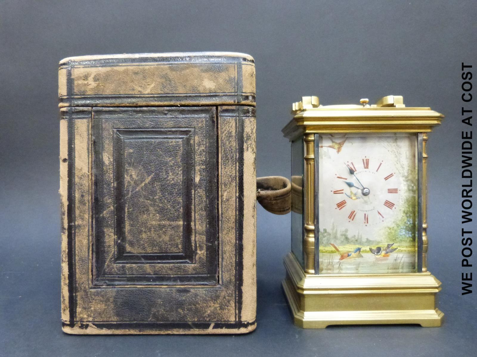 A late 19thC repeating carriage clock with hand-painted dial and sides behind bevelled glass - Image 5 of 6