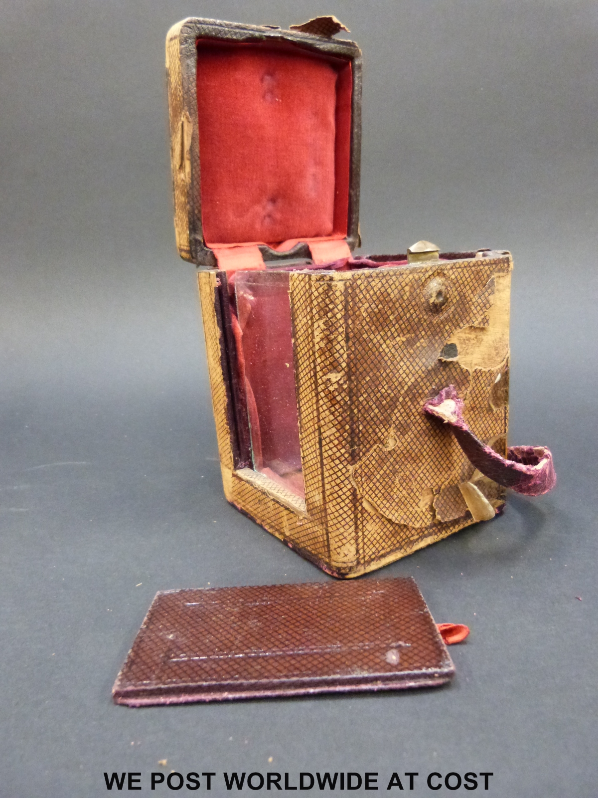 A carriage clock carrying case, together with a turned wooden pocket watch stand, - Image 2 of 2