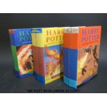 Three Harry Potter first edition hardback books; Goblet of Fire, Order of the Phoenix,