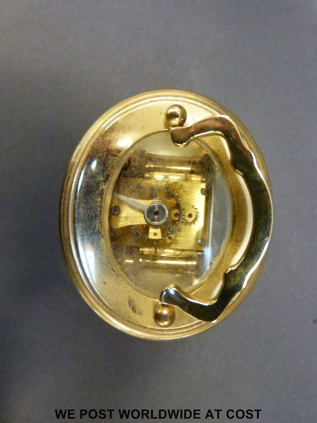 A L'Epee miniature French brass cased oval carriage clock in box, 7. - Image 7 of 8